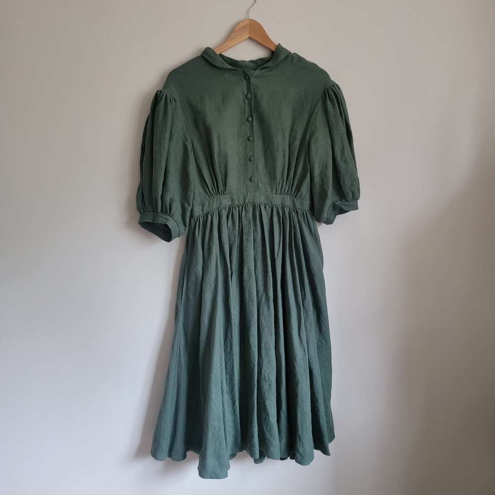 Green Puff-Sleeve Maxi Dress